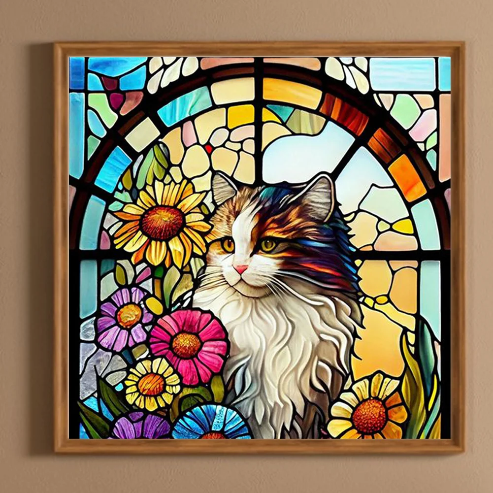 Diamond Painting - Full Round Drill - Stained Glass Cat(Canvas|30*30cm)