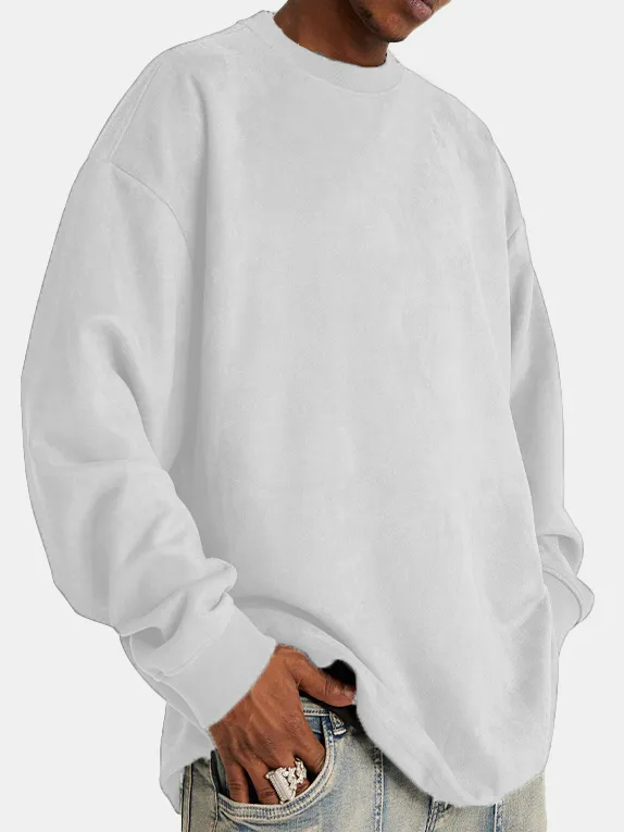 Men's Solid Color Comfort Suede Casual Crew Neck Long Sleeve T-Shirt PLUSCLOTHESMAN