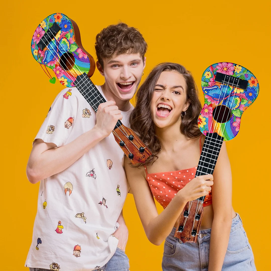 DIY Wooden Guitar Diamond Art Ornament Unique for Musicians (Rainbow Buttefly)