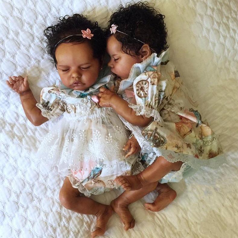 Black Reborn Twins Newborn Sisters Real Lifelike Silicone Sleeping African American Reborn Babies Dolls Girls 12'' Atalanta and Leste -Creativegiftss® - [product_tag] RSAJ-Creativegiftss®