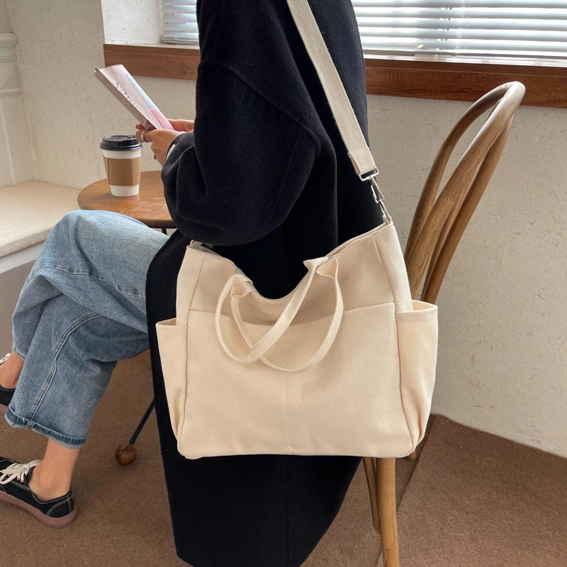 Korean Canvas Bag Blank Shoulder Bag Printed Logo Solid Color Handbag Large Capacity Messenger Bag A Generation Of Hair