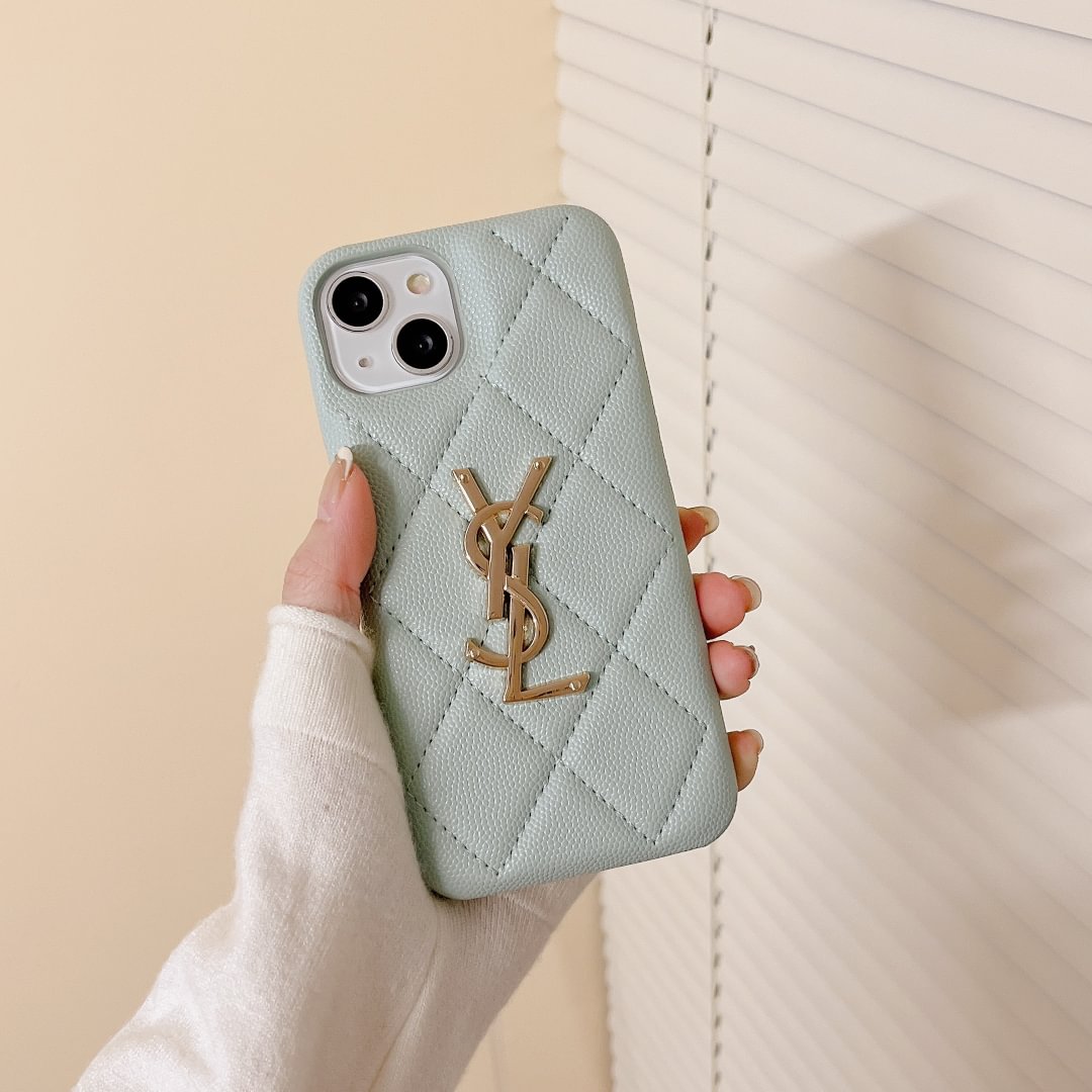 YSL YSL Monogram Logo Luxury Leather Fabric Apple iPhone Case ProCaseMall
