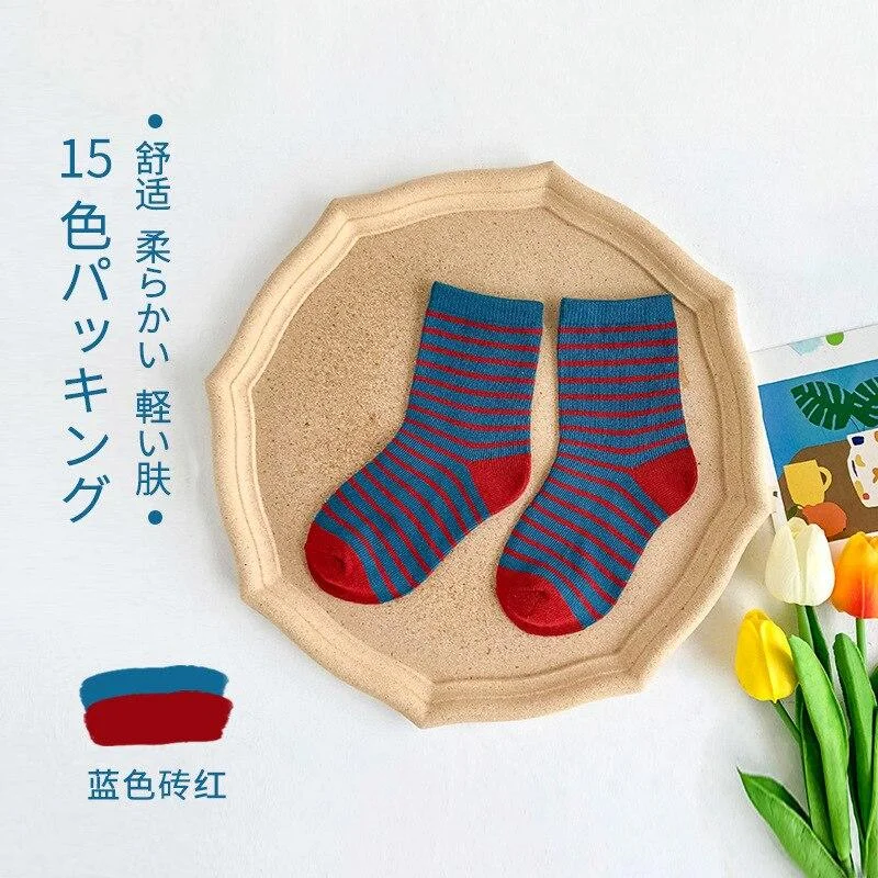 YWHUANSEN 1 to 12 Yrs 15 Colors Spring Summer Striped Short Socks For Children Cotton Kids Socks Colorful Knitted Socks Boy Girl