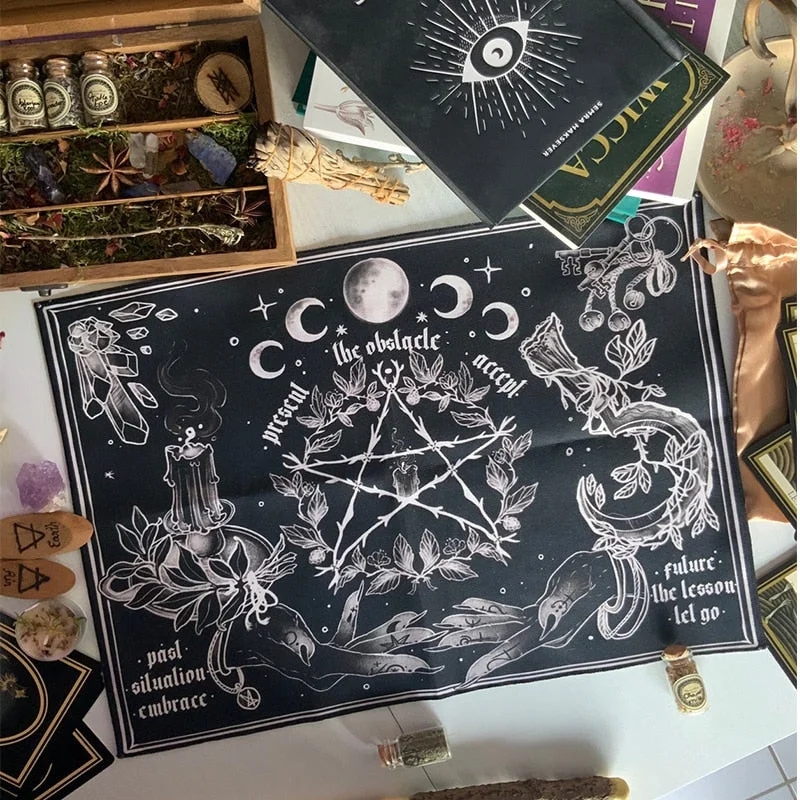 witchcraft Tapestry White and Black Floral Hands Psychedelic magic Hippie Boho Wall Hanging Divination Tapestry bedroom decor