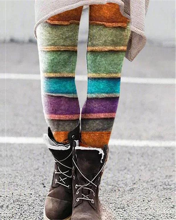 Stretchy Print Leggings Casual Milk Fabric Pants