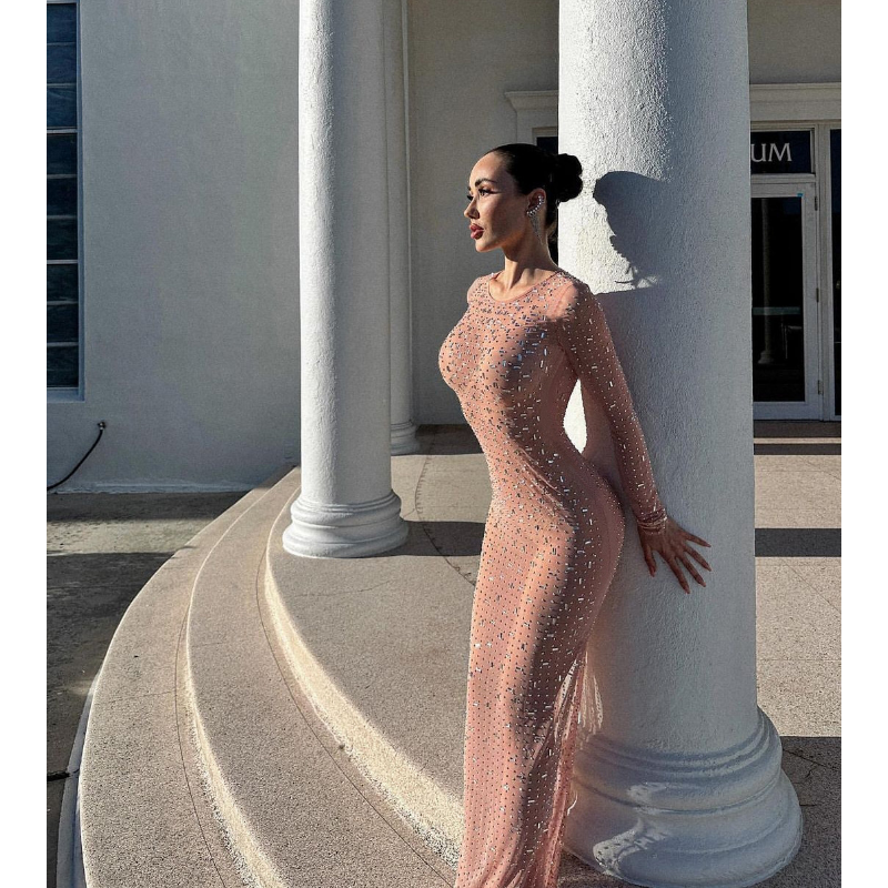 Ootddress Glitter Female Cover up Maxi Dress Mesh See-Through Split Fashion Long Sleeve Slim Sexy Beach Cover up Dress For Women New