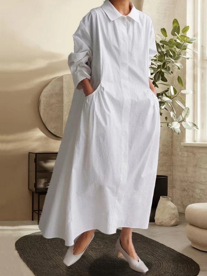 Mature Women Solid Color Plus Size Pocket Casual Skirt Dress