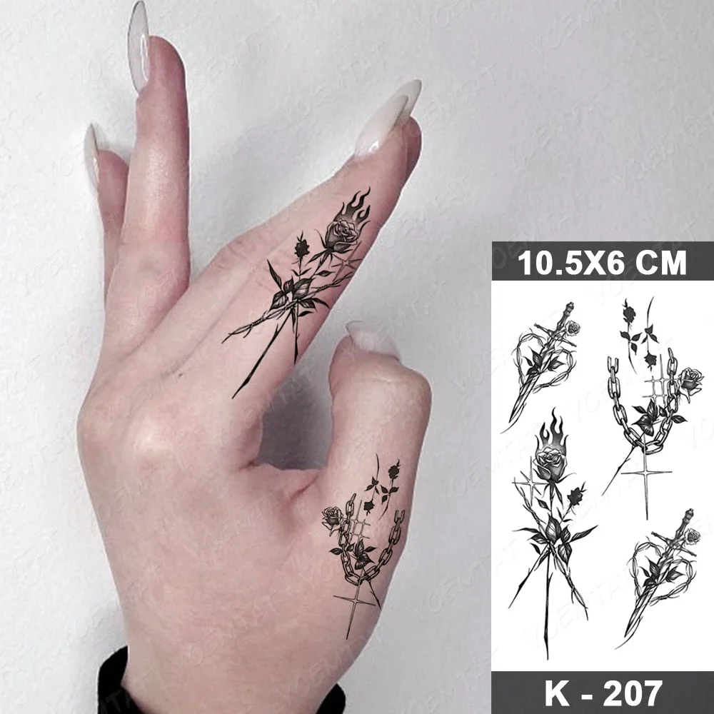 Waterproof Temporary Tattoo Sticker Realistic Black Waist Wrist Lily Flowers Flash Tatoo Fake Tatto For Body Art Women Men
