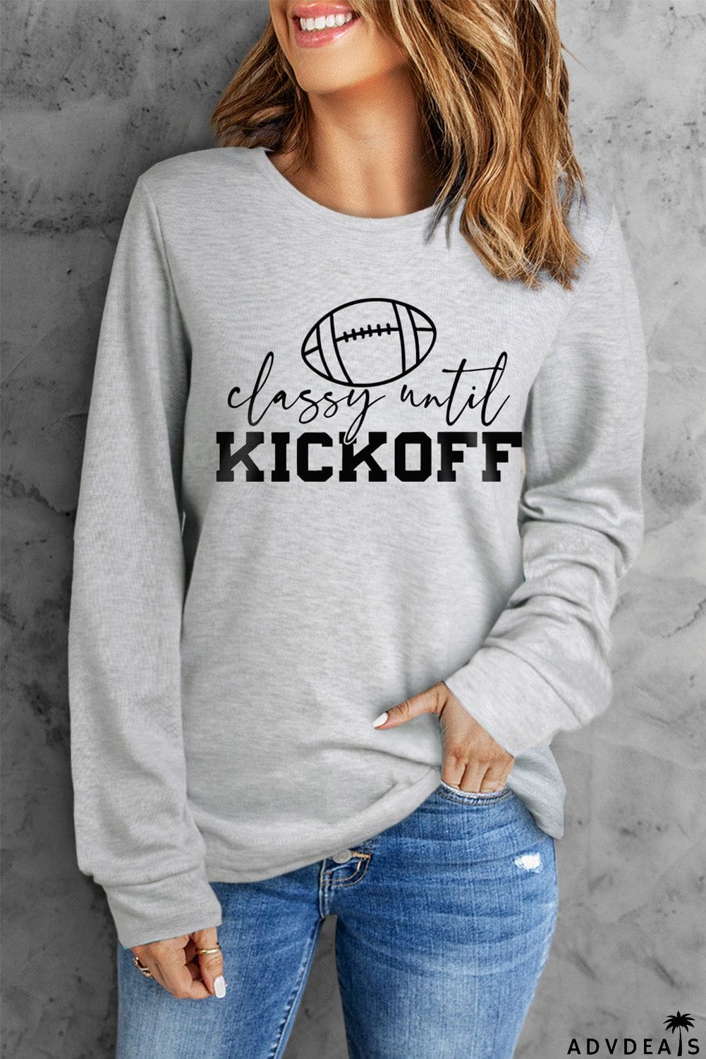 KICKOFF Rugby Letter Print Long Sleeve Top