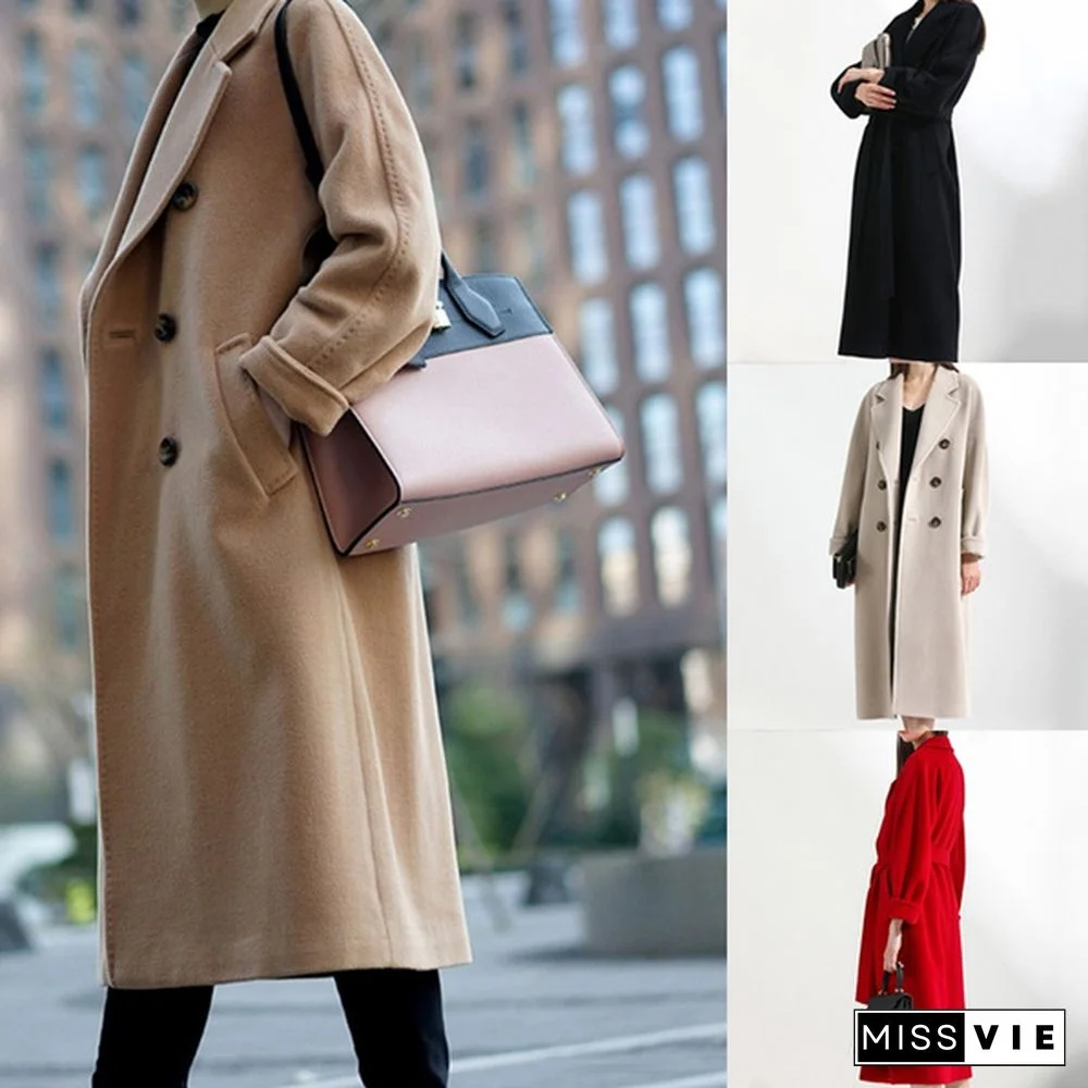 Double-breasted Double-sided Cashmere Coat Women's Long Wool Casual Coat