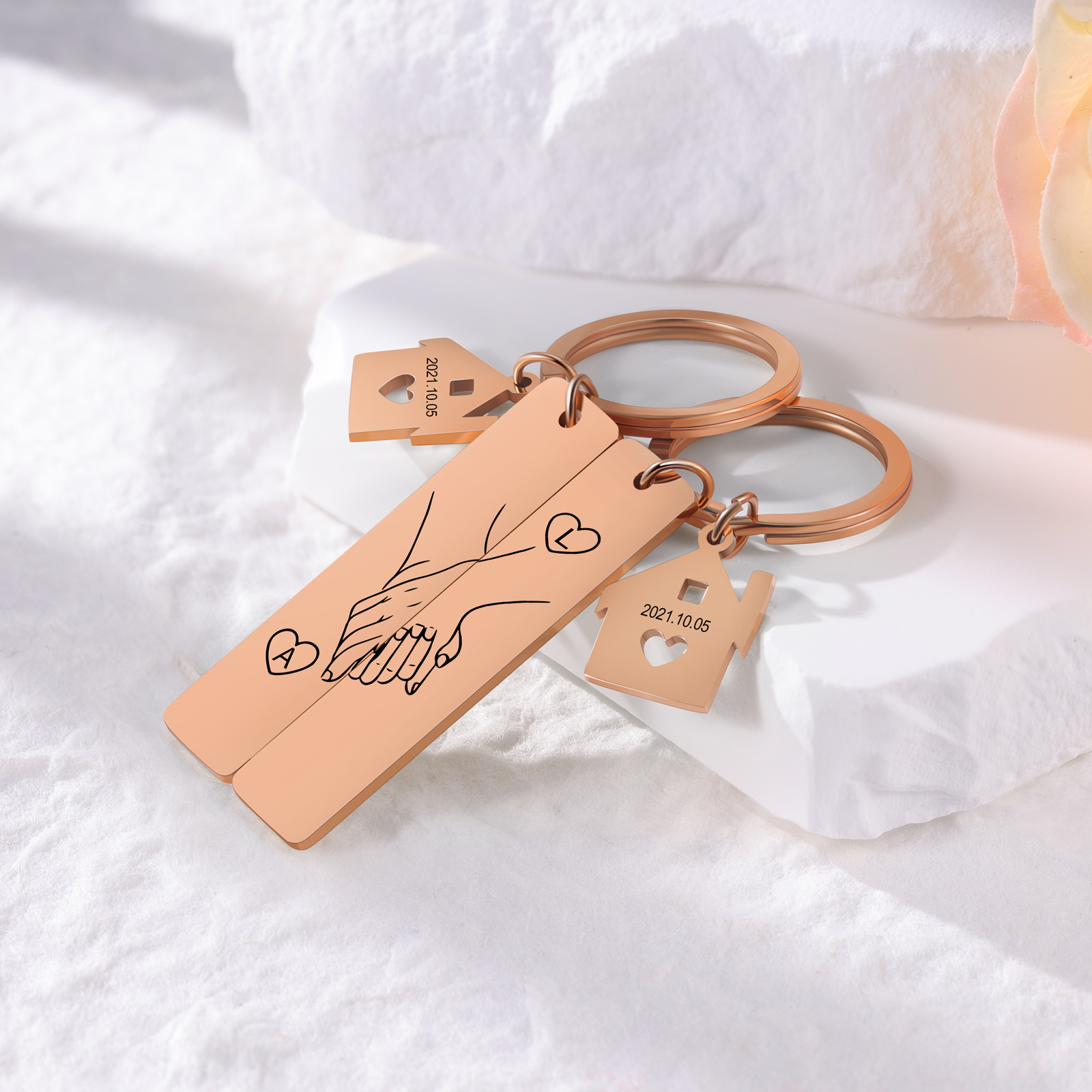 To My Man/My Love Keychain Holding Hands Couple Keychain Set Personalised Date Initial Keyring Matching Couple Gifts-Jessemade AU