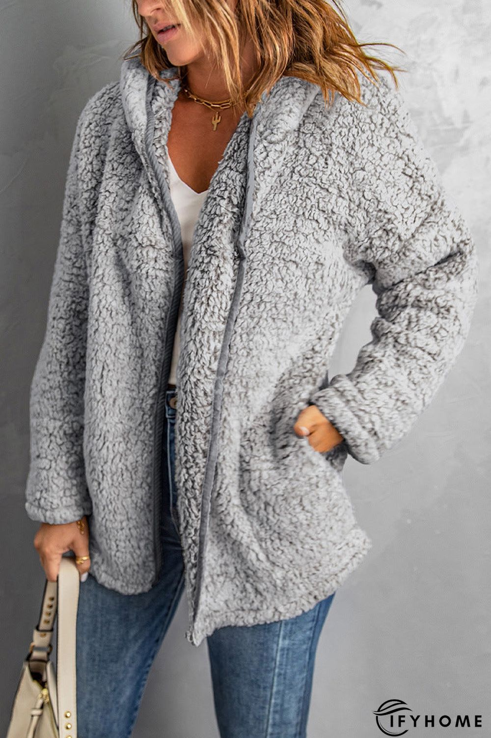 Fleece Thickened Hooded Jacket Women's Mid-length Loose Casual Jacket | IFYHOME