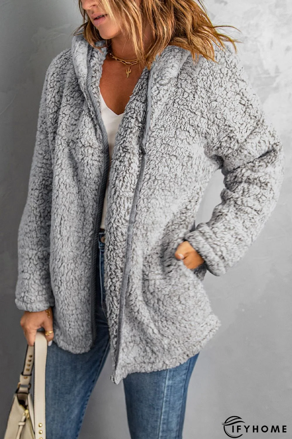 Fleece Thickened Hooded Jacket Women's Mid-length Loose Casual Jacket | IFYHOME