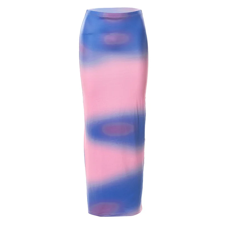 Brownm 2024 New National Style Tie Dye Print Bumpy-Colored Bag-Butt Long Dress Girl Retro Slimming Half-Body Skirt