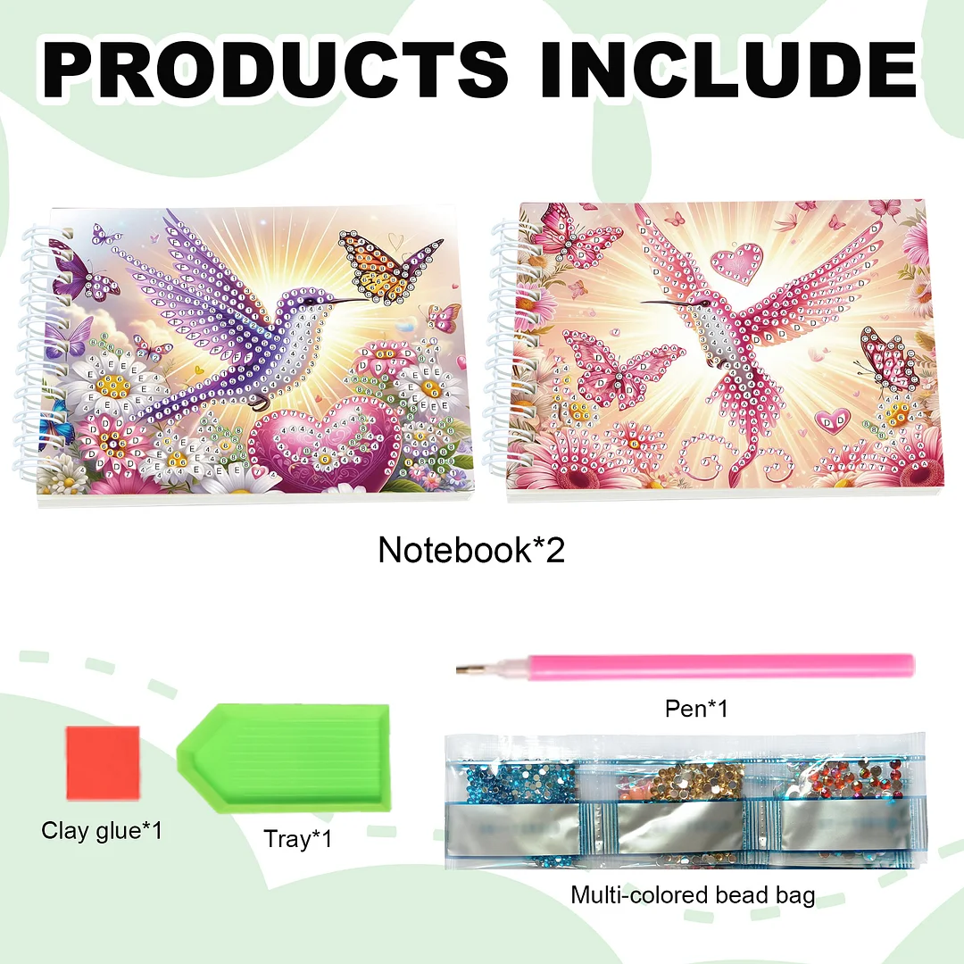 2 Pack Hummingbird DIY Diamond Art Spiral Notebook Kit 80Pages No Lines Gifts