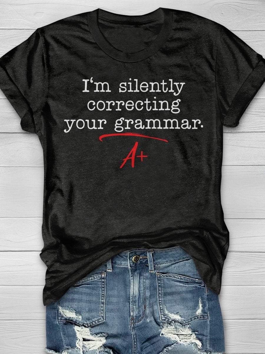 English Teacher Funny Grammar Print Short Sleeve T-shirt