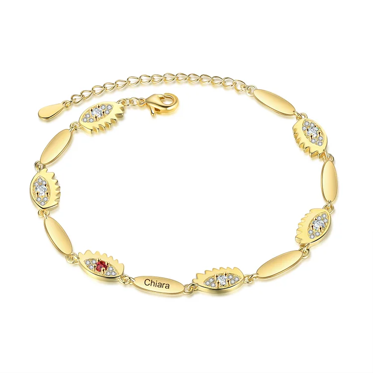 Evil Eye Bracelet in Gold Personalized 1 Birthstone and Name Bracelet for Her