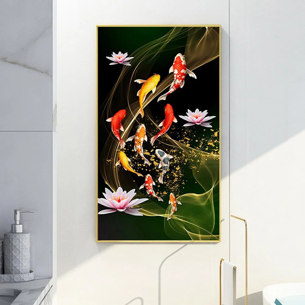 Diamond Painting - Full Round Drill - Koi Fish Lotus(45*85cm)
