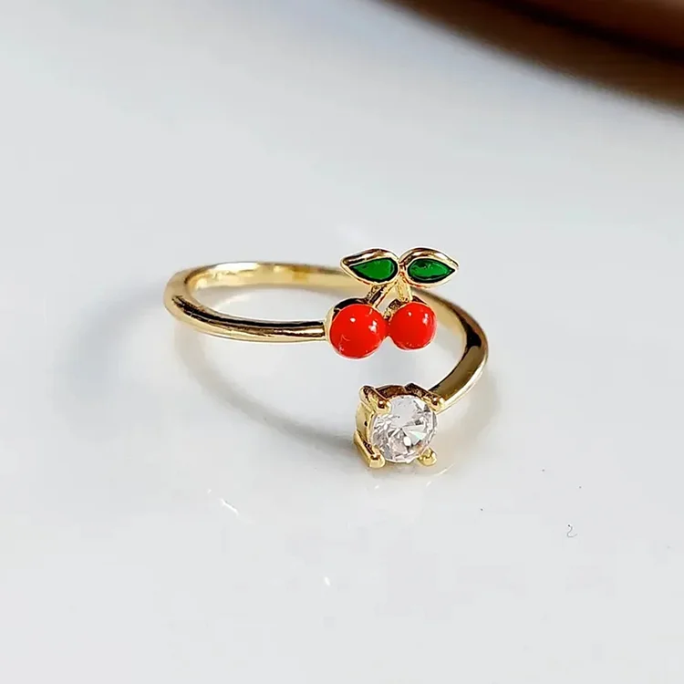 Elegant Cherry Diamond Open Ring