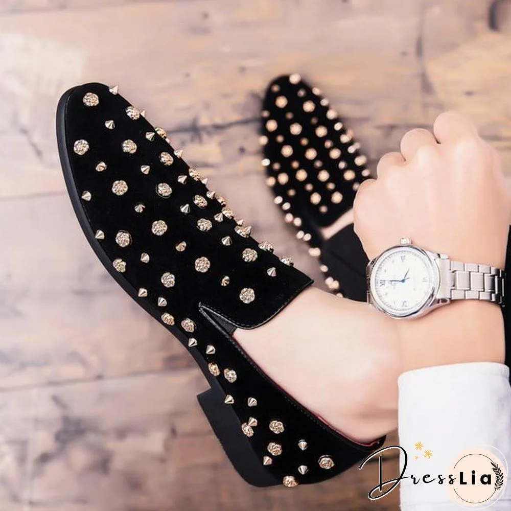 New Fashion Gold Top and Metal Toe Men Velvet Dress shoes italian mens dress shoes Handmade Loafers