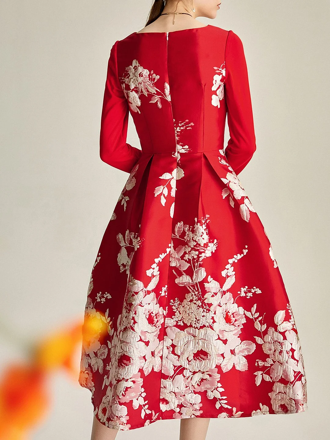 Printed Floral A-line Elegant Midi Dress