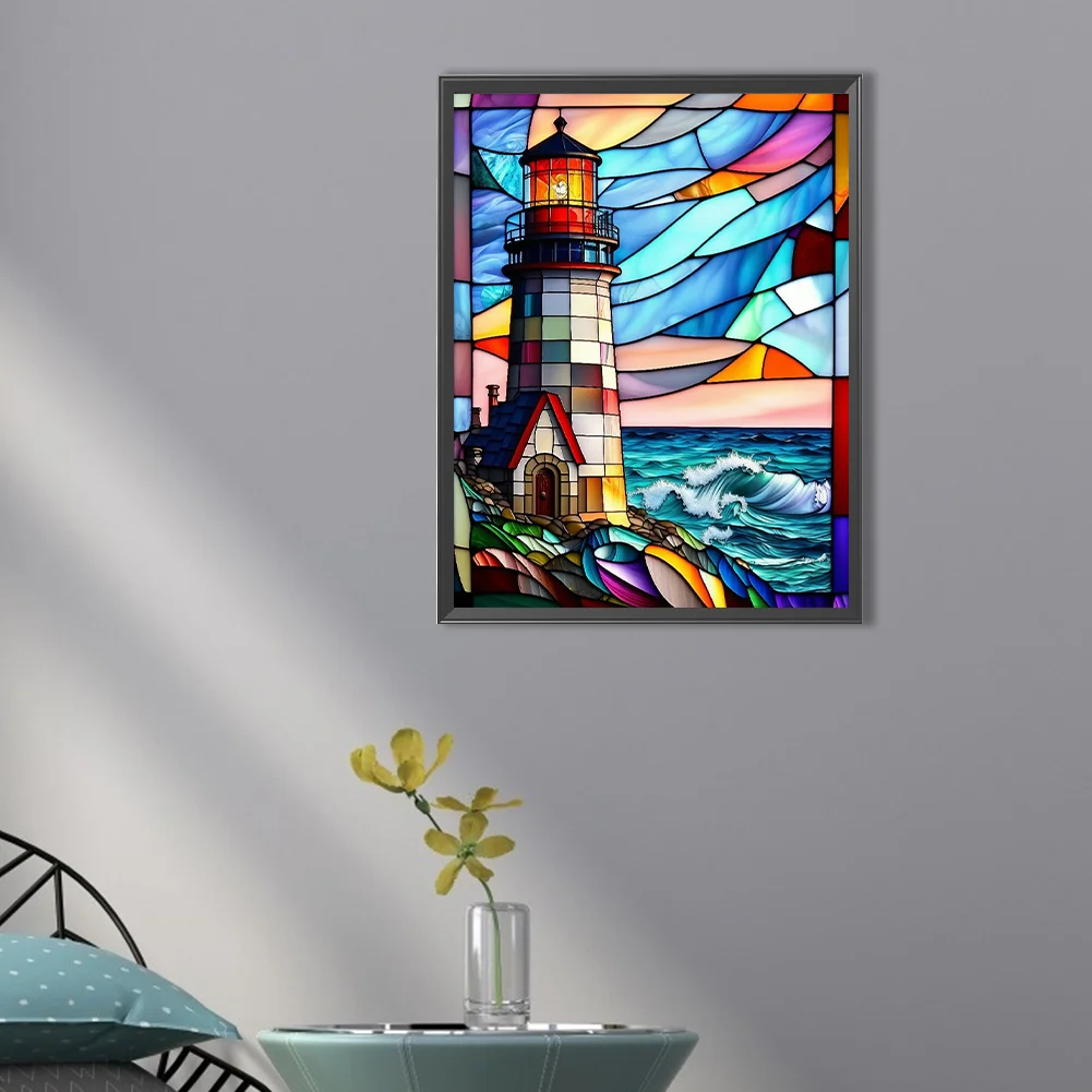 Diamond Painting - Full Round Drill - Stained Glass Lighthouse(30*40cm)