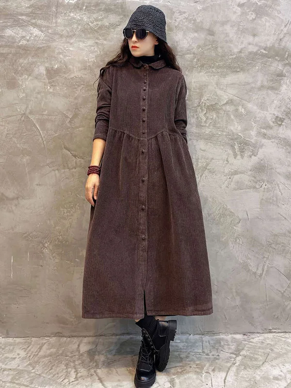 Elegant Corduroy Lapel Dress for a Timeless Look