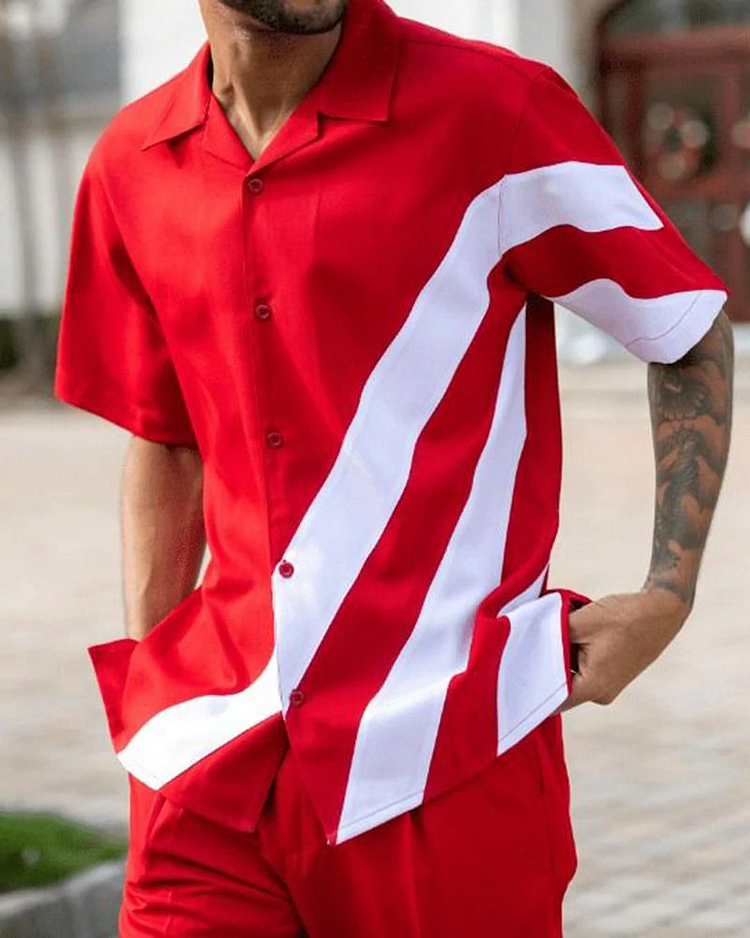 Two Piece Short Sleeve Print Walking Suit Set With Long Pants