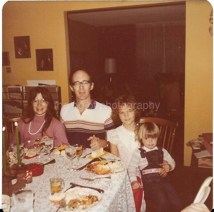 FOUND Photo Poster paintingGRAPH Color HOLIDAY DINNER PORTRAIT Family Snapshot 1970's 21 70 V