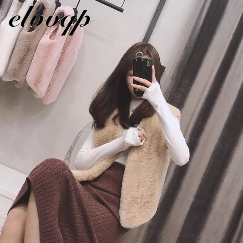 High Quality Faux Fur short Vest Coat Women Spring Autumn Sleeveless V-neck Soft Hairy Waistcoat Fur Jacket Outerwear LU1515