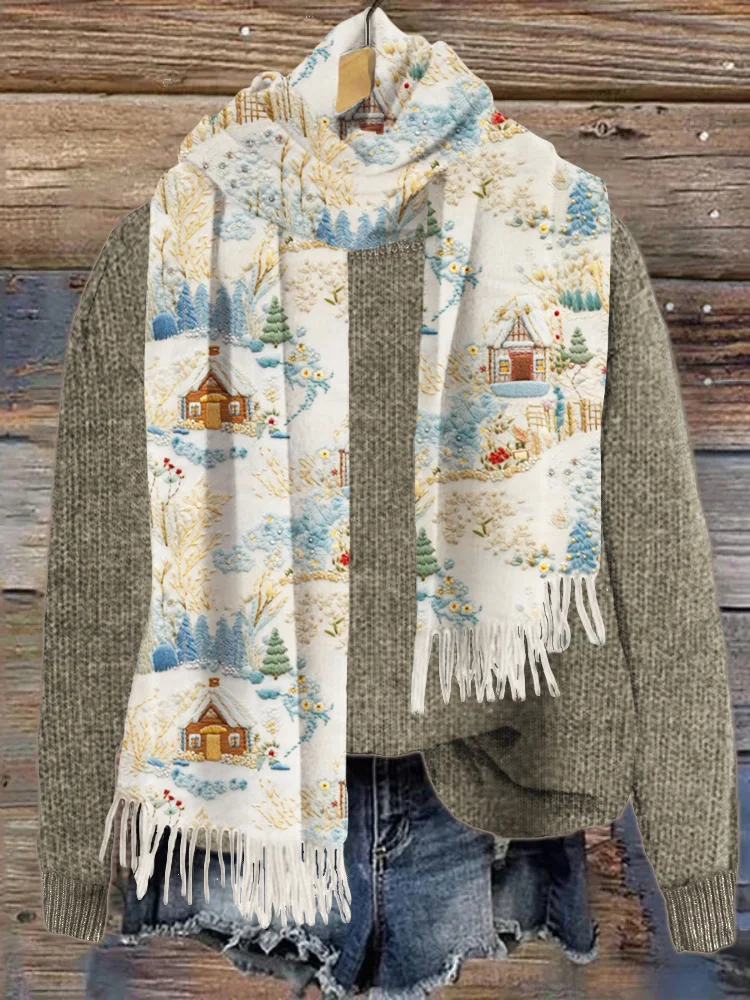 Comstylish Field & House Embroidery Cozy Knit Scarf