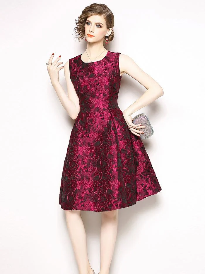 Jacquard round neck sleeveless A-line dress
