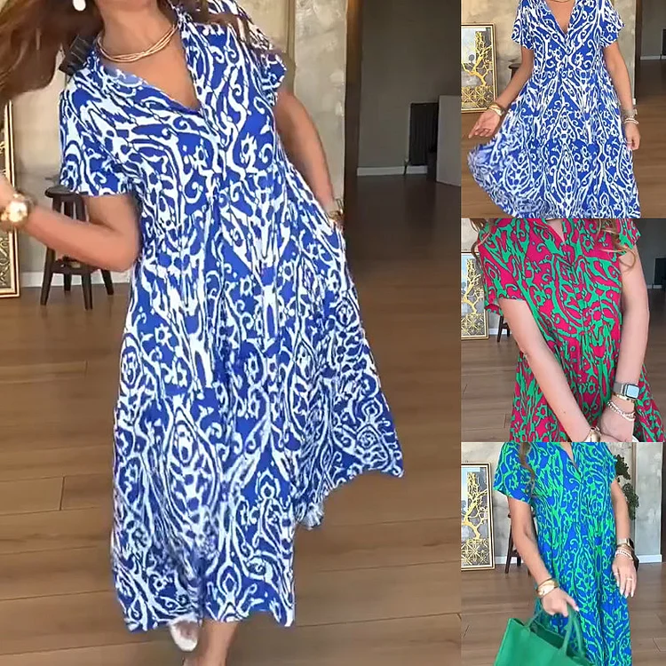 ⏰Time-limited Special💃Women's Casual Print A-Line Long Dress