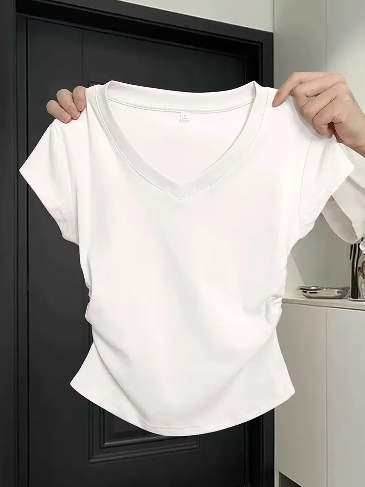 Women's V Neck Ruched Side T-Shirt