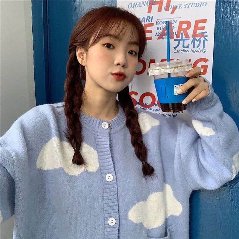 Cardigan Women O-neck Kawaii Students Vintage Streetwear Retro Sweet Fashion All-match Loose Casual Classic Outwear Aesthetic