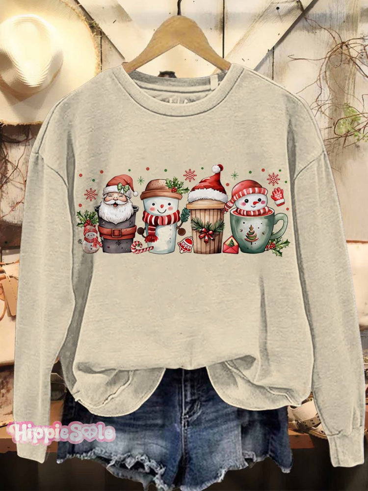 Cute Christmas Coffee Tis The Season Santa Claus Casual Sweatshirt Sand / S