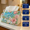 (24cm)Ocean Butterfly Rose 24cm DIY Diamond Painting Rhinestones Decorative Tissue Box Reusable Crystal Mosaic PU Tissue Holder for Home Car Desk Decoration Craft