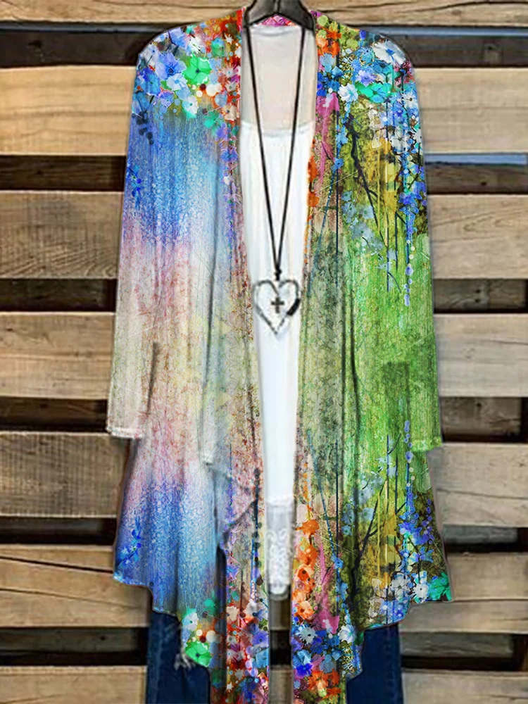 Elegant Hanging Flowers Art Flowy Cardigan