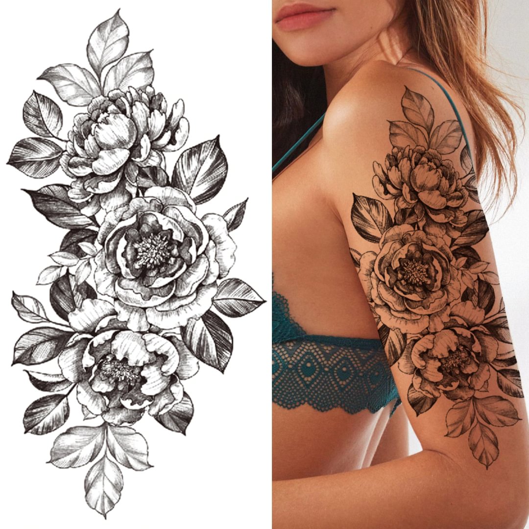 Gingf Flower Temporary Tattoo For Women Girls Peony Compass Lotus Chains Tattoos Sticker Rose Snake Lace Fake 3D Tatoos Forearm