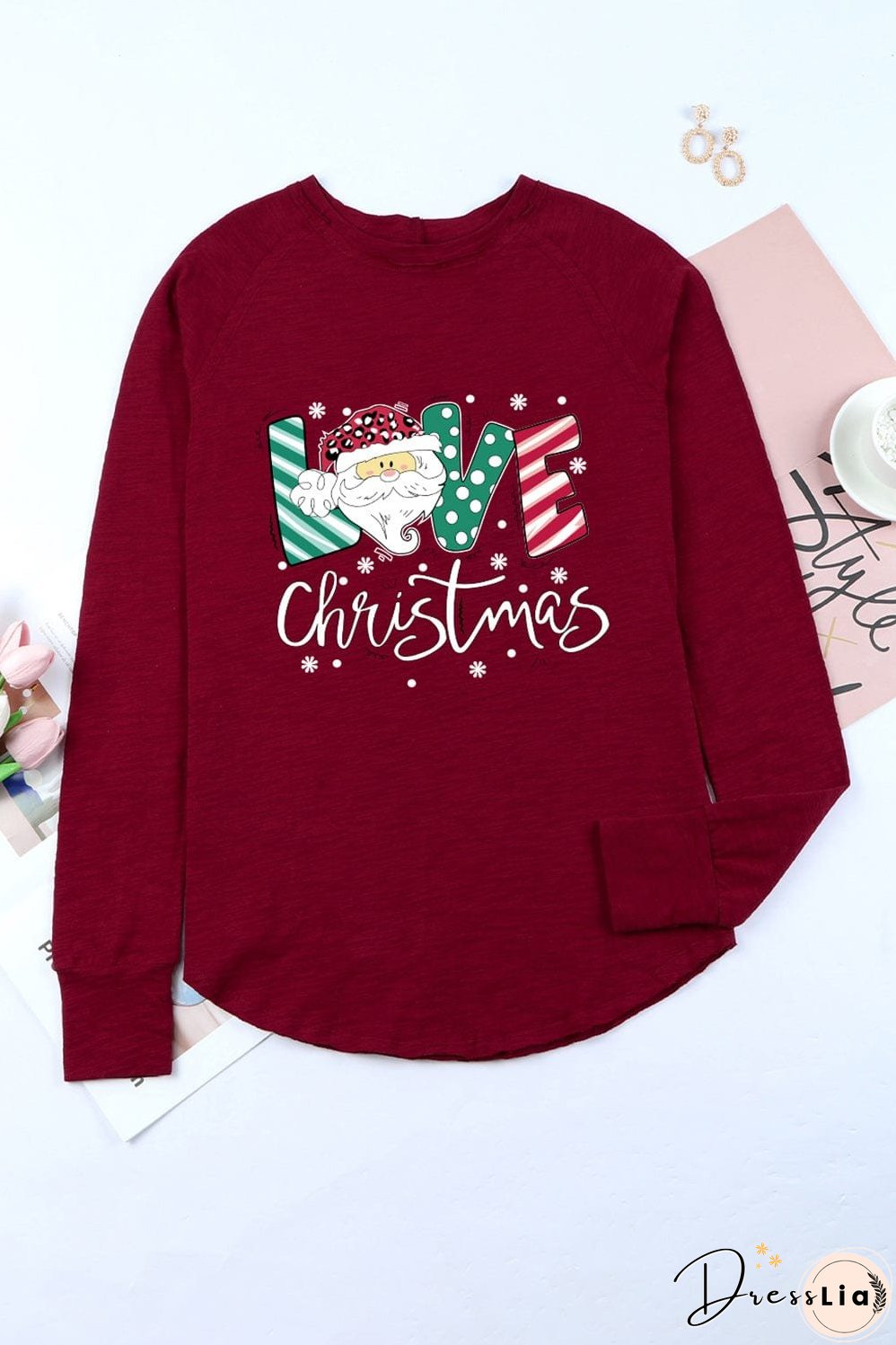 Christmas Love Red Santa Claus Thumbhole Sleeve Top