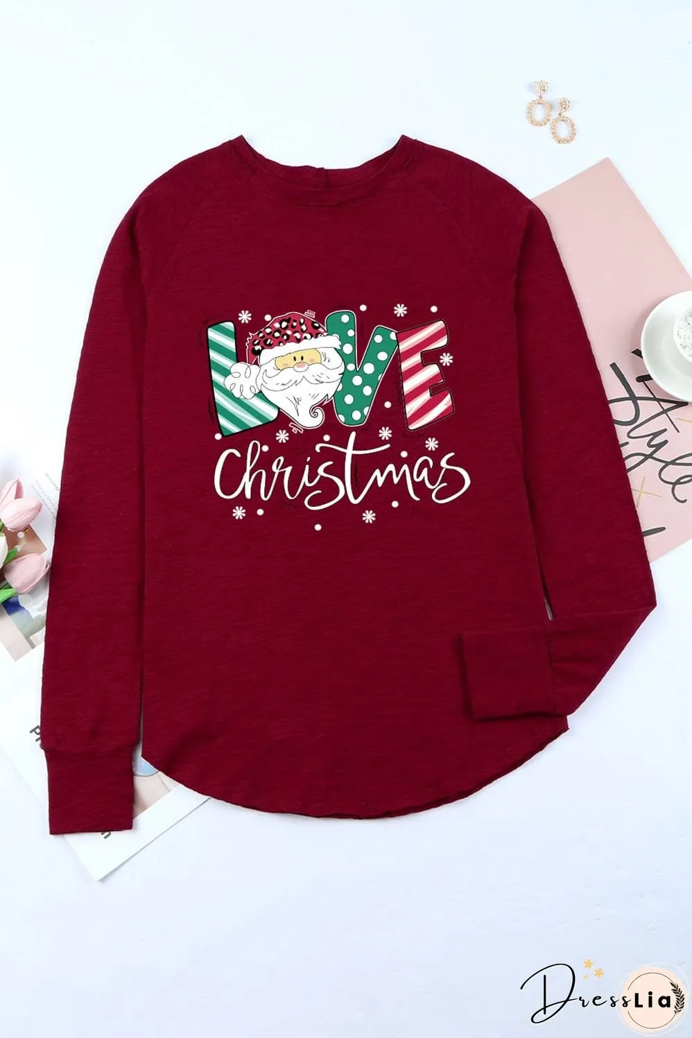 Christmas Love Red Santa Claus Thumbhole Sleeve Top