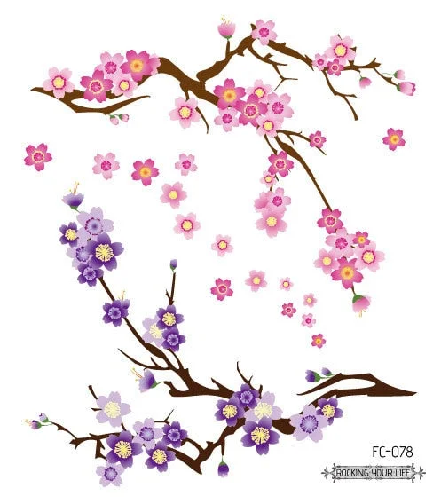 24 Kinds Flower Tattoo Temporary Body Sticker Gradient Color Pink Sakura Flowers Disposable tatouage temporaire