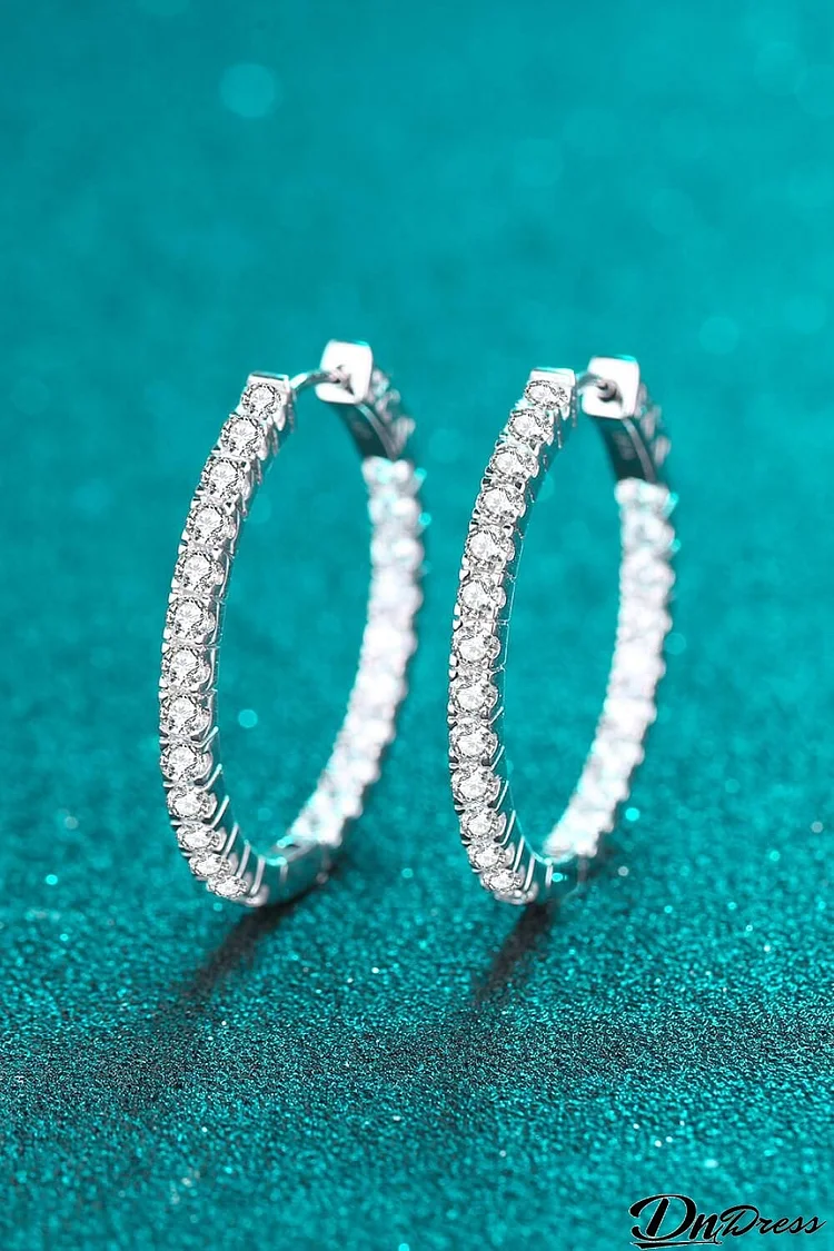 Moissanite Rhodium-Plated Hoop Earrings