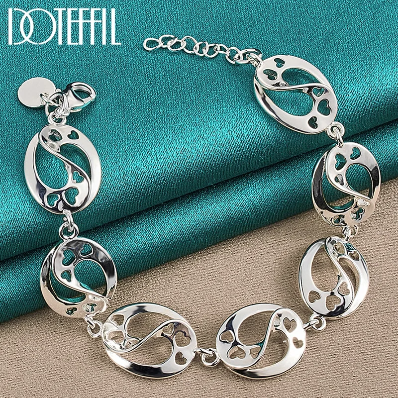 925 Sterling Silver Love Heart Chain Bracelet For Women Jewelry