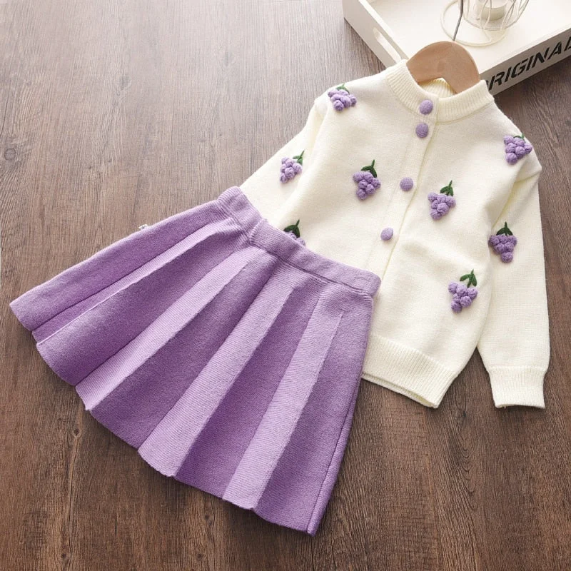 Bear Leader Girls Baby Winter Knitted Clothes Sets Fashion Kids Elegant Plaid Sweaters Tops And Skirt Outfits Princess Knitwear