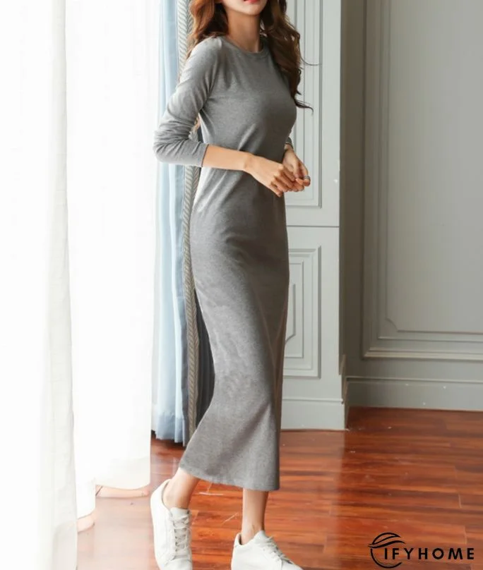 Casual Plain Crew Neck Loose Long sleeve Dress | IFYHOME