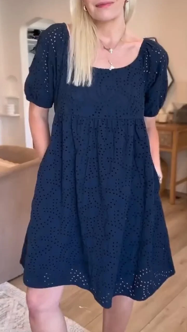 Women's U-neck Hollow A-line Casual Dress 