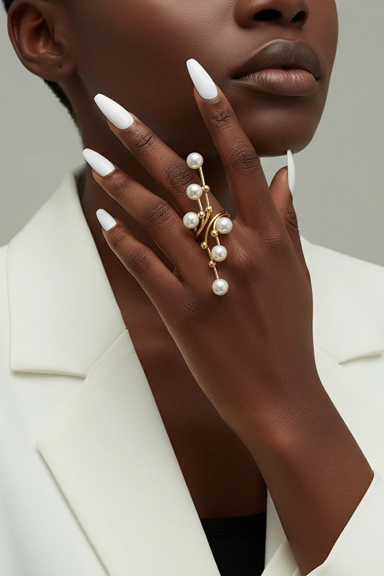 Fashion Gold Pearl Decor Twisted Shape Rings 2024 - Xpluswear
