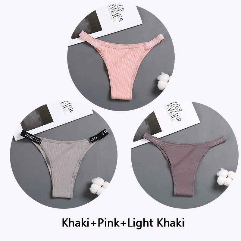 FINETOO 3Pcs/set Women Thongs Fashion Letter Cotton Panties M-XL Female Underpants Ladies Sexy Underwear Women Bikini Panty New