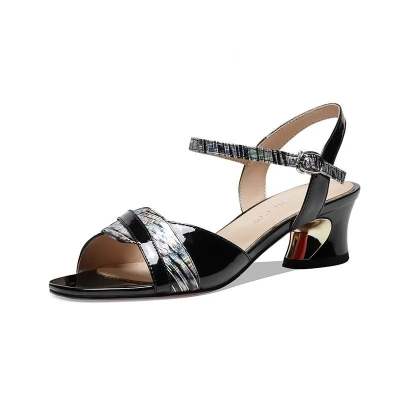 Churchf Churchf New Soft Leather Sandals Female Summer With Hollow Fish Mouth Shoes Thick With A Word Buckle Belt Versatile Fashion Women's Shoes